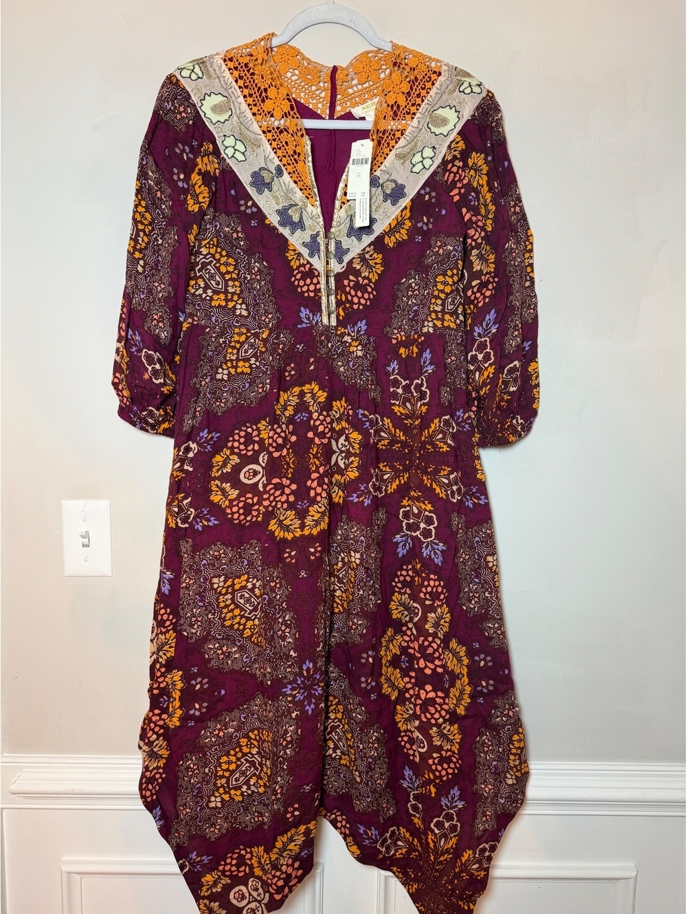 Anthropologie Maeve Meredith Embroidered Midi Dress Lace Boho NWT. XS
